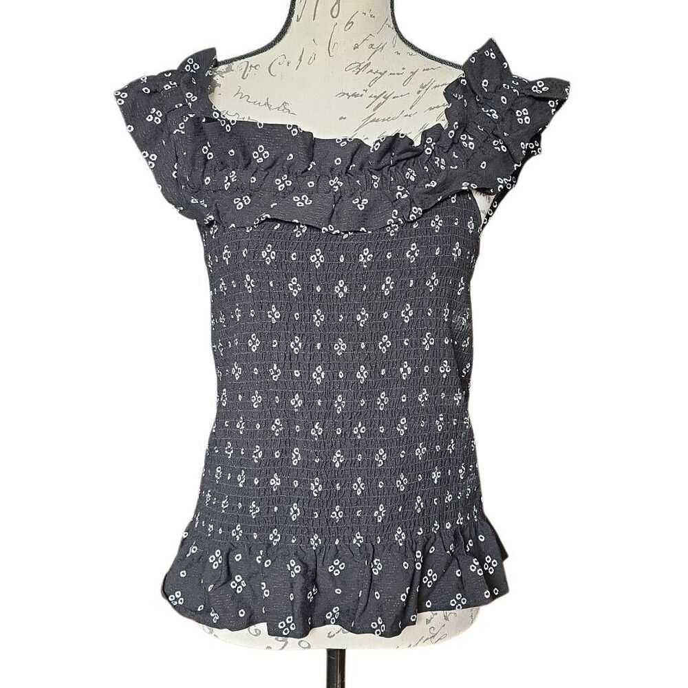 Beacon & Apparel Women's Size Large Black White Shirred Off Shoulder Blouse